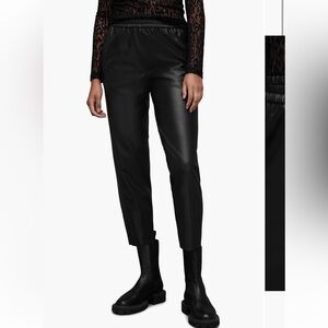 All Saints Black Faux Leather Jogger Pants, Sz 6